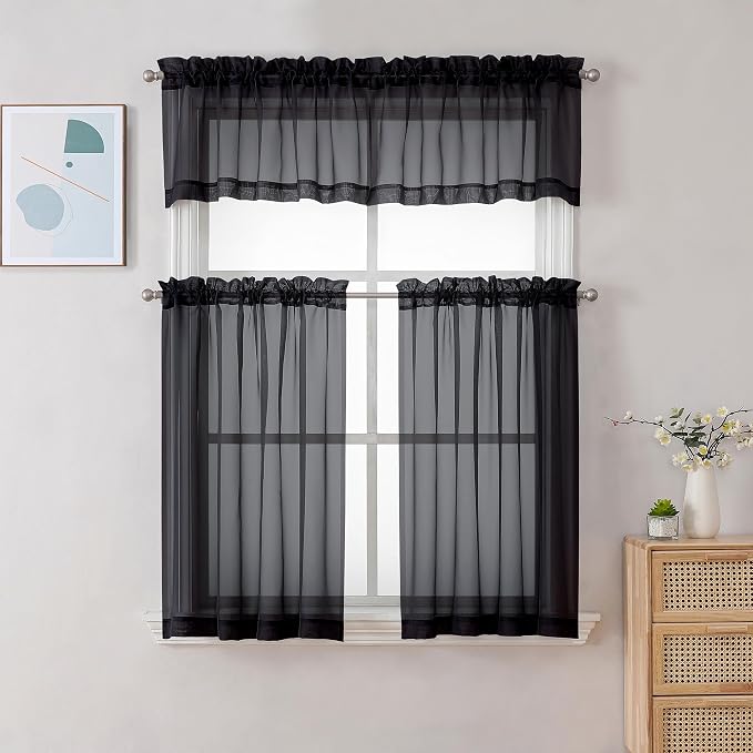 Chyhomenyc Sheer Curtains 36 Inch Length, Short Voile Sheer Window Curtians - Image 2
