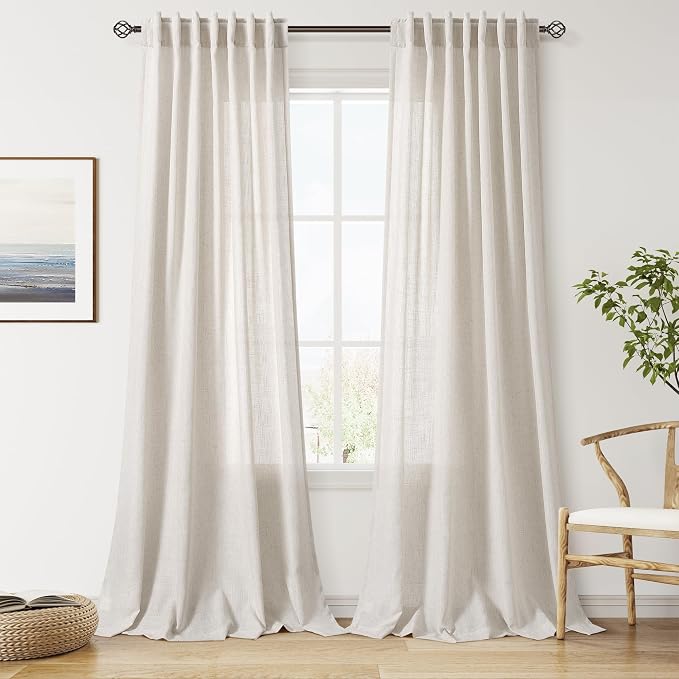 Pearl White Linen Curtains 102 Inches Long by Nanspring