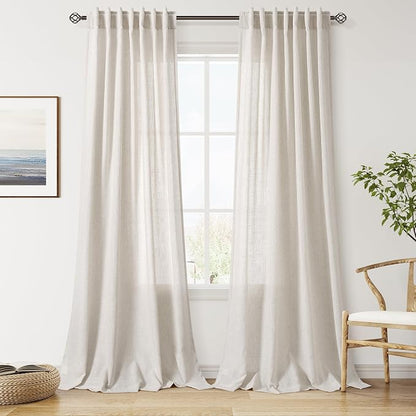 Pearl White Linen Curtains 102 Inches Long by Nanspring