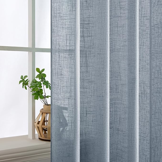 MIULEE Chambray Blue Linen Curtains 52x90 Inch Long - Image 5