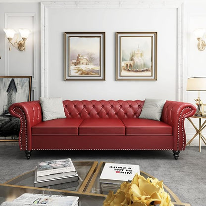 ORRD 3 Pieces Living Room Set, Chesterfield Sofa Faux Leather Loveseat Couch - Image 3