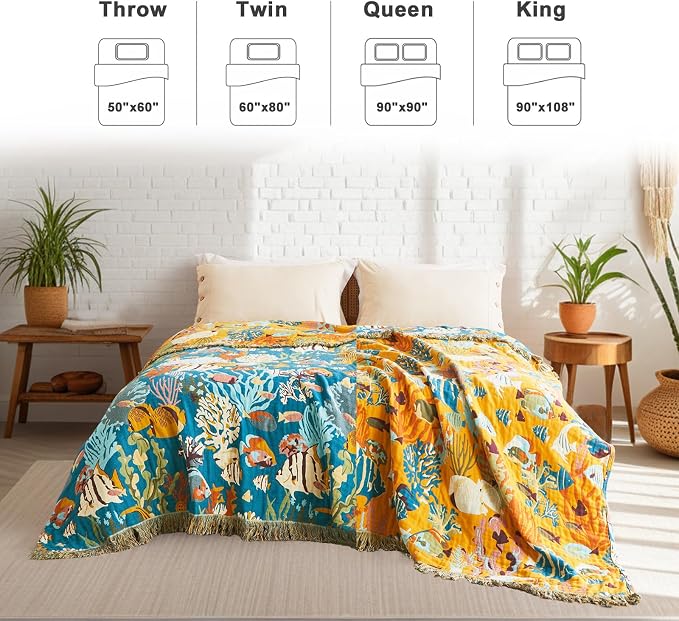 LUTBM Throw Blanket for Couch Sofa 100% Cotton Blankets for Bedroom Living Room - Image 5