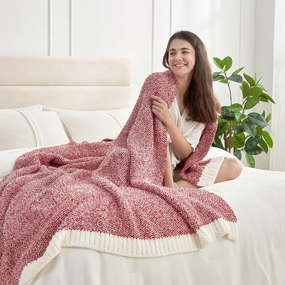 Snuggle Sac Christmas Red Blanket Twin Size, Ultra Soft Warm Fuzzy Knit Blanket - Image 3