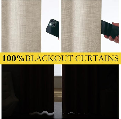 NICETOWN Taupe 100% Blackout Linen Curtains 45 inch Long Burg, Farmhouse Thick - Image 3