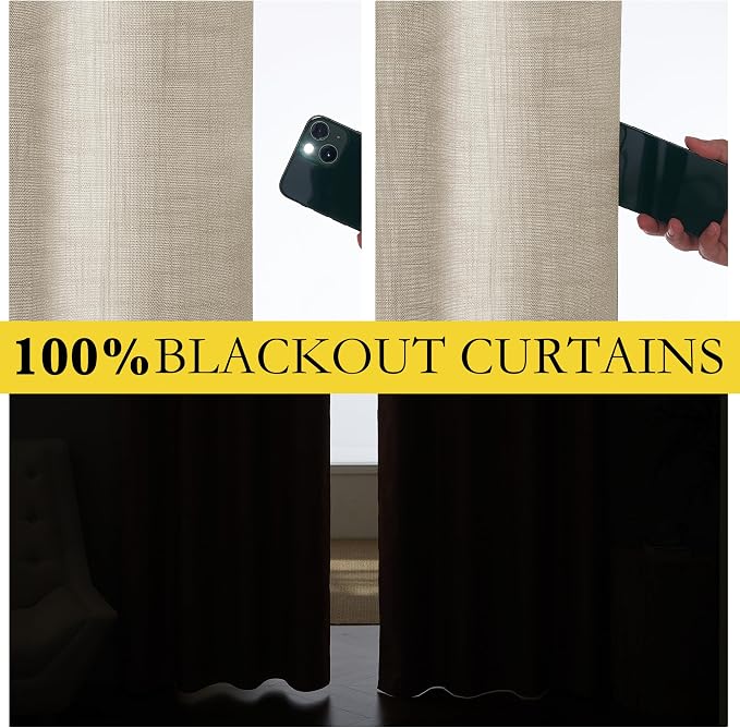 NICETOWN Taupe 100% Blackout Linen Curtains 84 inch Long Burg, Farmhouse Thick - Image 2