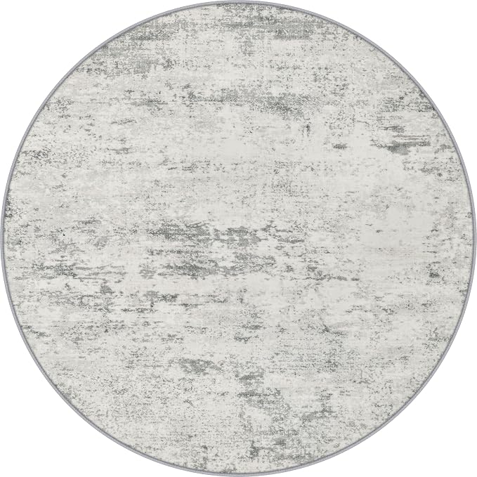 Round Area Rug Living Room: 8 ft Modern Washable Carpet Gray | by FXRHLP