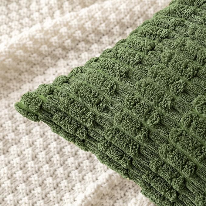 MIULEE Lumbar Corduroy Decorative Throw Pillow Covers 12x20 Moss Green | Pack - Image 2
