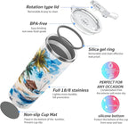 THILY Vacuum Insulated Stainless Steel Tumbler Travel Mug 26 oz Coffee Cup with 2 Lids and Straws, Splash Proof, Reusable, Keep Iced Drinks Cold, Coastal Breeze