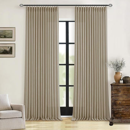 Pinch Pleated Linen Gray Beige Semi Sheer Curtains 102 Inches Long 2 Panels | by Twodrapes