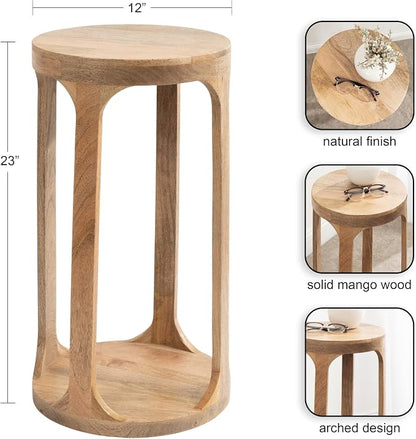 Kate and Laurel Dahl Wooden Round Drink Table; 12 x 23; Natural Brown; - Image 3