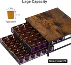 Coffee Pod Drawer K Cups Organizer 2-Tier Coffee Pod Storage Holder with Drawer Baskets 72 Capacity Coffee Capsule Storage Organizer Drawer, Industrial Brown and Black