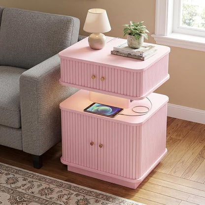 Nightstand with Charging Station, Modern Night Stand with Smart Led Light and 2 - Image 7