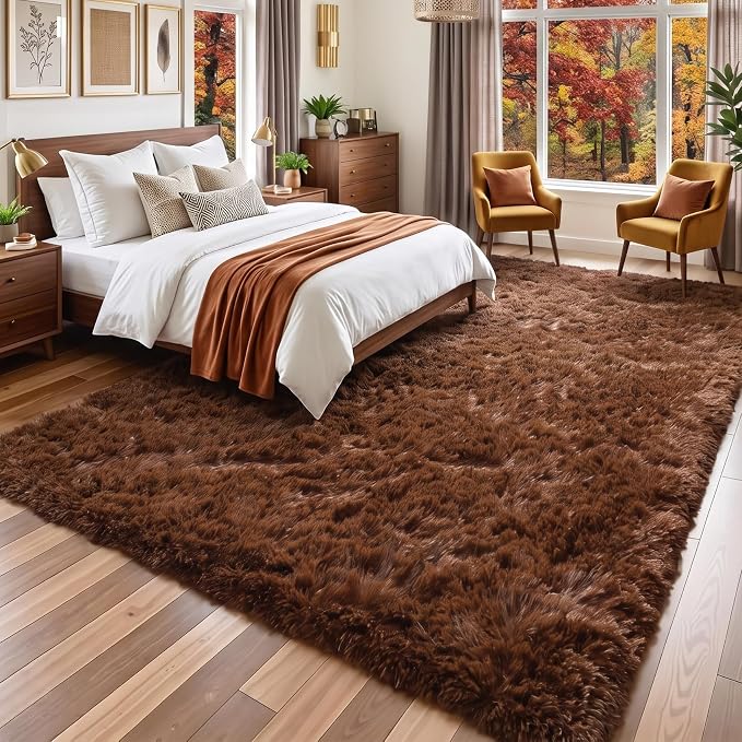 Amdrebio Chocolate Brown Fluffy Area Rug 4x6 - Image 3