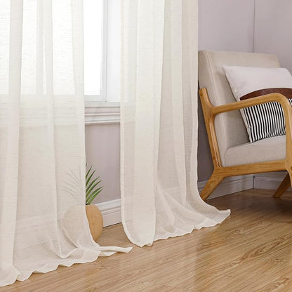 Simplebrand Natural Linen Textured Sheer Curtains 84 inches Length 2 Panels Set - Image 8