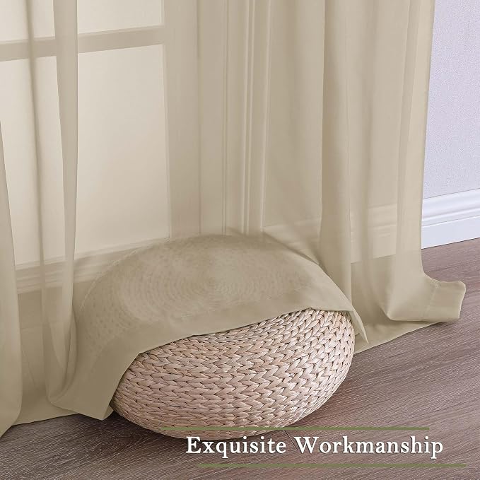 Taupe Sheer Curtains 108 Inches Long 2 Panels, Dual Rod Pocket Light Filtering - Image 7