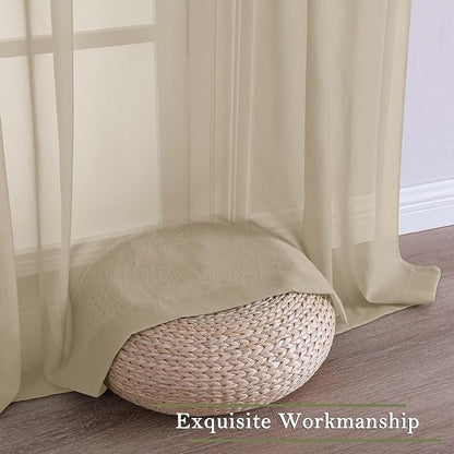 Taupe Sheer Curtains 108 Inches Long 2 Panels, Dual Rod Pocket Light Filtering - Image 7