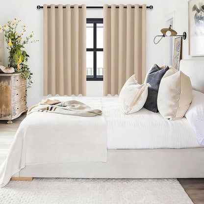 Grommet Blackout Curtains for Bedroom 70 x 63 Inches Beige 2 Panels | Thermal - Image 6