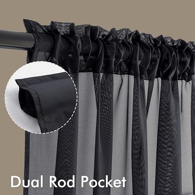 MIULEE Black Sheer Curtains 96 Inches Long 4 Panels 42 x 96 Inches | Light - Image 3