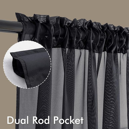MIULEE Black Sheer Curtains 96 Inches Long 4 Panels 42 x 96 Inches | Light - Image 3