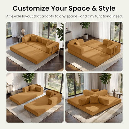 78.8" Convertible Futon Sofa Bed, Corduroy Futon Couch - Image 3