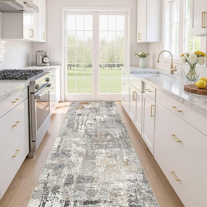 LOONGRUG Runner Rug 3x8 Washable Non-Slip Kitchen Neutral Modern Rug | Abstract by LOONGRUG