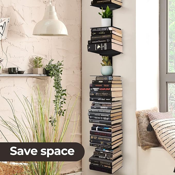 Floating Book Shelves for Wall, 2 Tier Invisible Floating Bookshelf, Vertical - Image 6