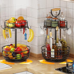 Coffee Mug Holder, 2 Tier Coffee Cup Holder with Hooks, Rotatable Mug Rack Organizer with Cup Pods & Saucer Basket for Bar Kitchen Counter