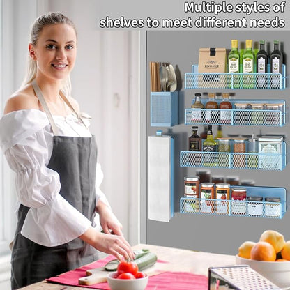 Magnetic Spice Rack for Refrigerator, 6 Pack Metal Magnetic Shelf Blue - Image 6