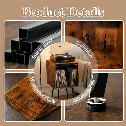 Faesun Flip Top Record Player Stand, End Table Holds up to 100 Albums, - Image 5