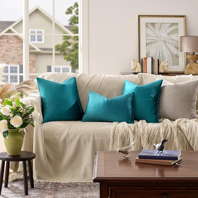 GIGIZAZA Teal Velvet Pillow Covers 26x26 Decorative Pillows Pack of 2 | Blue - Image 7