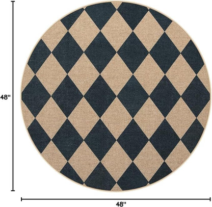 Lahome Checkered Easy Jute Round Rug 4ft, Outdoor Entryway Rug Washable | Black - Image 2
