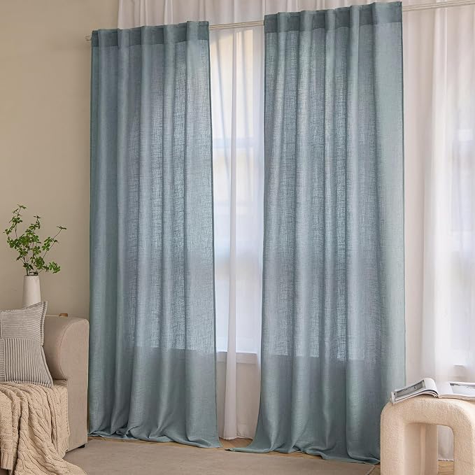 MIULEE Dusty Blue Linen Curtains 52x90 Inch 2 Panel - Image 7