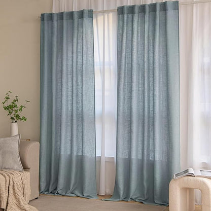 MIULEE Dusty Blue Linen Curtains 52x72 Inch 2 Panel - Image 7