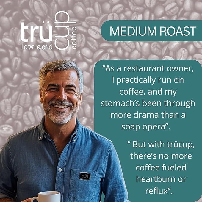 trücup Low Acid Coffee, Ground Coffee Medium Roast - Drip Grind 2 LB, Natural Water&Steam Process 60% Less Acid, Smooth Flavor, Stomach-Friendly Rich in Antioxidants