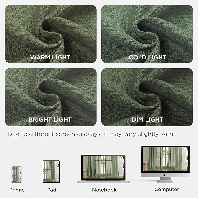 Joydeco Linen Curtains 96 Inch Length 2 Panel Sets, Light Filtering Curtains - Image 3