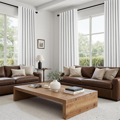 White Linen Blackout 92 Inch Curtains 2 Panels - Image 7
