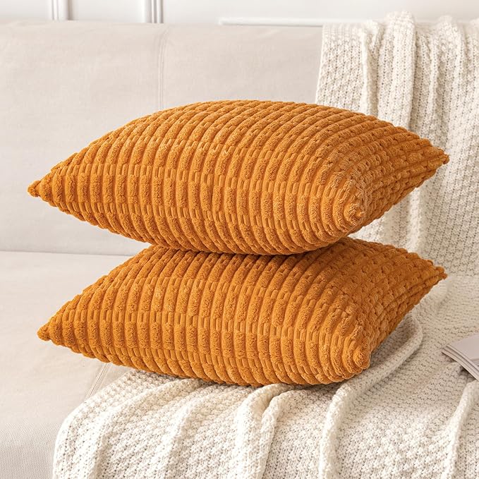 MIULEE Euro Fall Corduroy Decorative Throw Pillow Covers 24x24 Burnt Orange | - Image 3