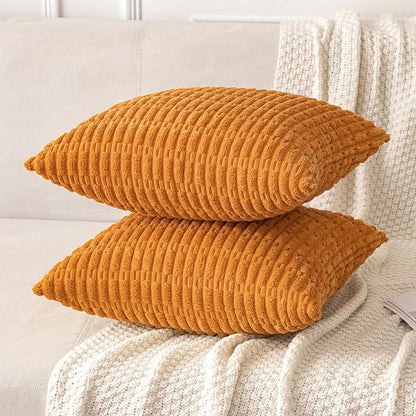 MIULEE Euro Fall Corduroy Decorative Throw Pillow Covers 24x24 Burnt Orange | - Image 3