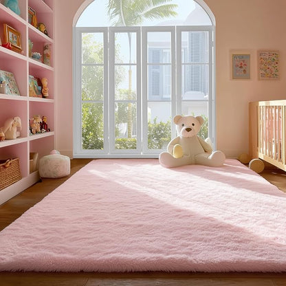 Pink Fluffy Plush Area Rug 5x8, Kids Shag Rugs - Image 3