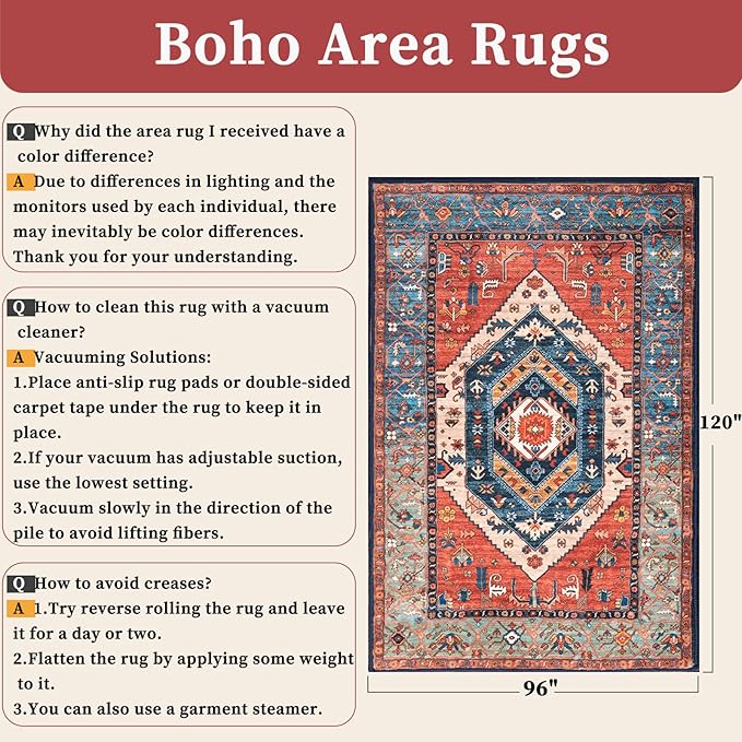 SERISSA 8x10 Washable Non Slip Boho Area Rug - Image 2