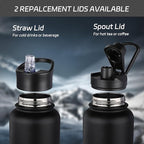 HASLE OUTFITTERS 32 oz Insulated Water Bottle Stainless Steel Double Walled Vacuum Sports Water Bottle with 2 Lids (Straw and Spout Lid) for Gym Camping Hiking(Black,8)