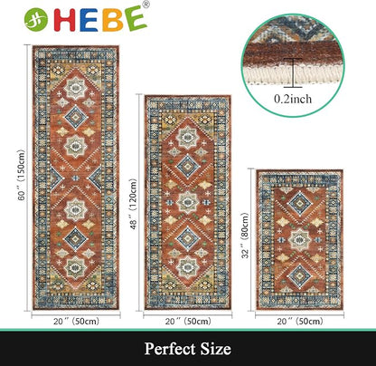 HEBE Boho Kitchen Rugs Set of 3, Non Slip Washable Kitchen Mats - Image 2
