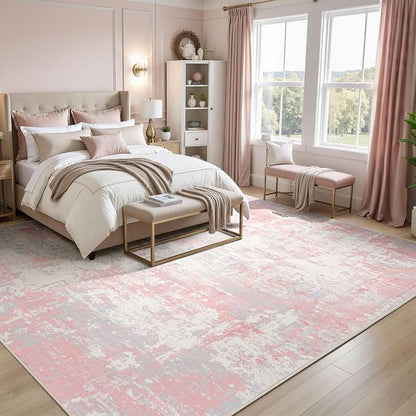 Rugflix 5x7 Area Rugs for Bedroom, Washable Pink Large Rug | Machine Washable; - Image 2