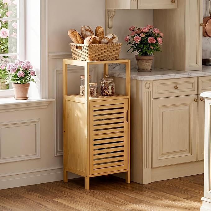 HITNET Bathroom Cabinet Freestanding, Small Bamboo Floor Cabinet, 4 Tier Single - Image 2