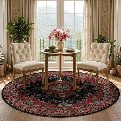 RELEANY Washable Area Rug, Round 5ft, Water Repellent, Pet Friendly, Vintage - Image 3