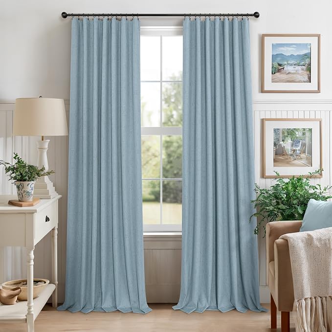 Dusty Stone Blue Completely Blackout Curtains Back Tab Loop Pocket Bedroom - Image 9