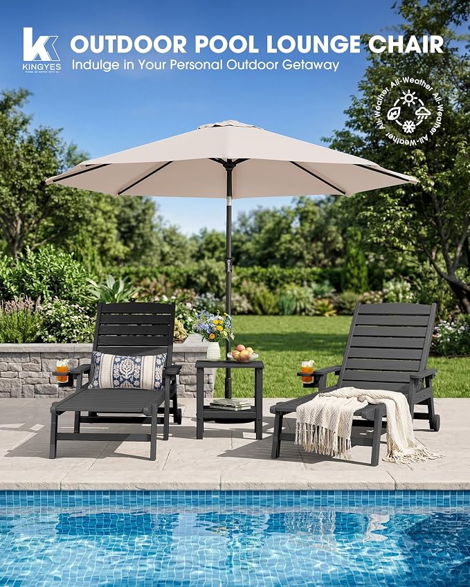 KINGYES HDPE Lounge Chair Outdoor Set of 4, Patio Chaise Lounge Recliner - Image 8