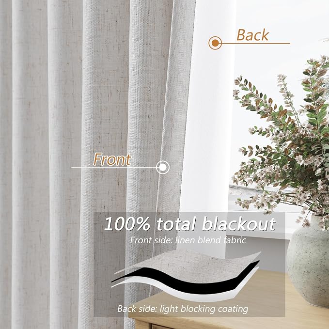 Natural 100% Blackout Curtains 102 Inch Length 2 Panels Set - Image 4