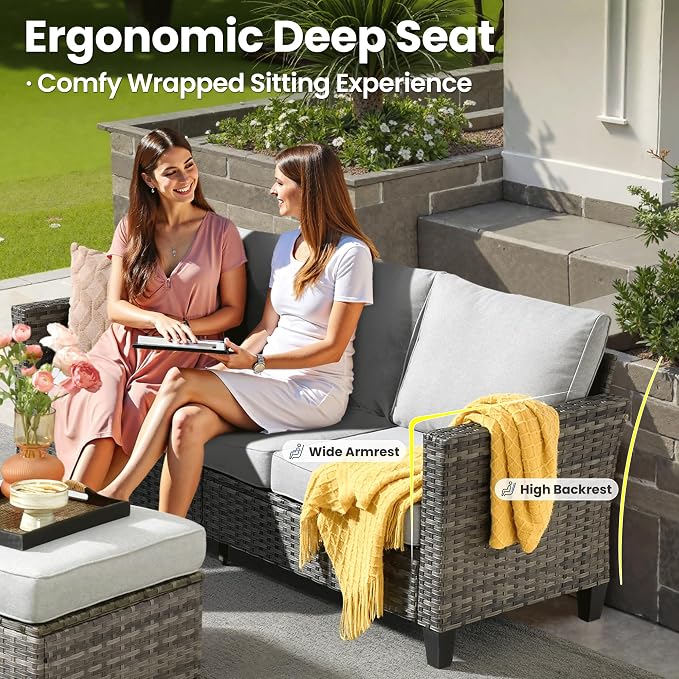 ovios 6 Pieces Patio Furniture Set, Outdoor Wicker Sofa Couch - Image 7