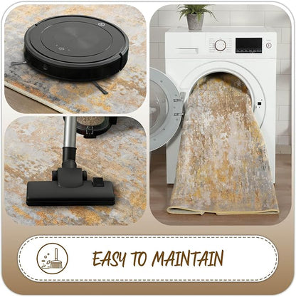 Beige Gold Washable Rug 6x9 Area Rugs - Image 7